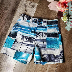 Body Glove Toddler Boys Patchwork Photo Swim Shorts Blue/Black/White Size 4